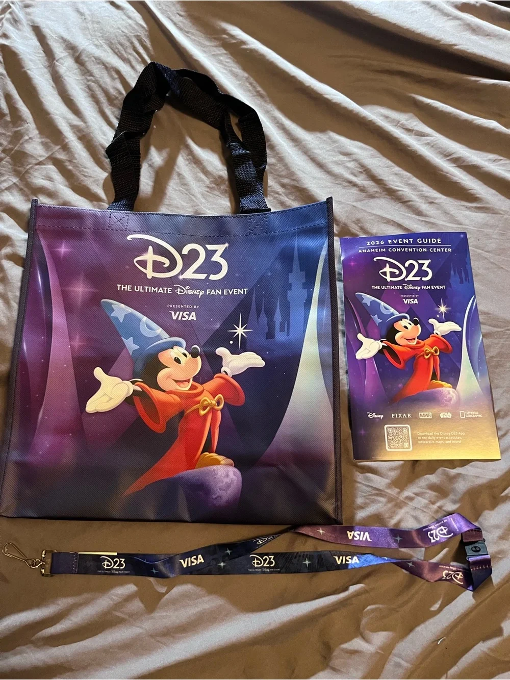 Disney+ Hulu Reusable Tote Bag in Teal and Green, lanyard holder and map.